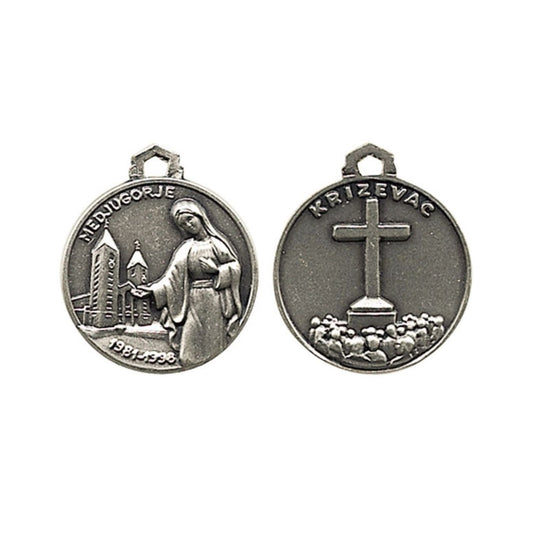 Medaglia Medjugorje in ottone color argento diametro cm 1,8