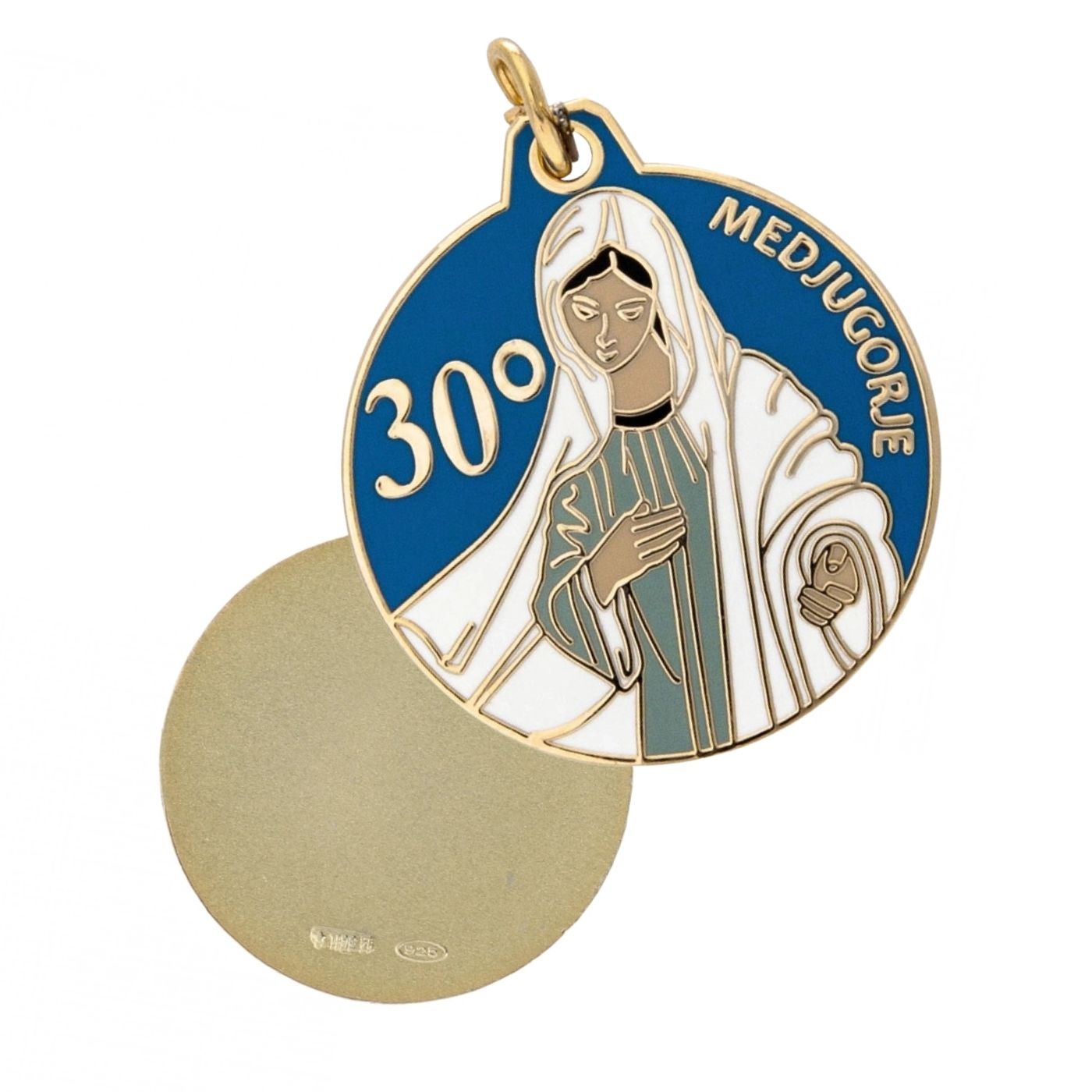 Medaglia Medjugorje, in ottone bagnata oro 24 carati. Diametro  2,2 cm