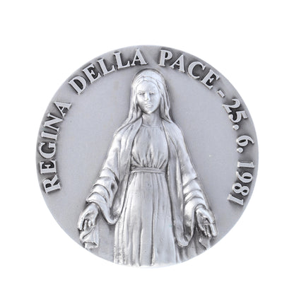 Medaglia targa Regina della Pace in ottone argentato 6 cm