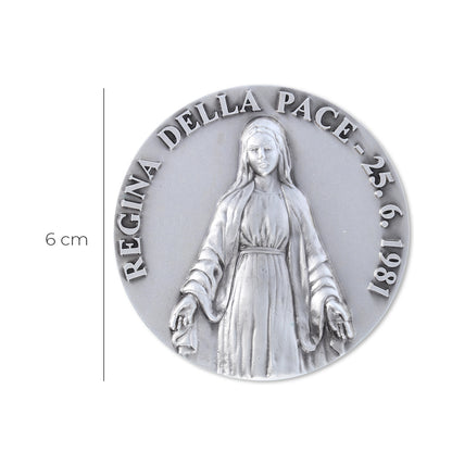 Medaglia targa Regina della Pace in ottone argentato 6 cm