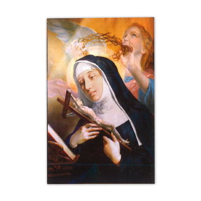 Confezione medaglia smaltata e preghiera - Santa Rita. Dimensioni 7x5 cm

