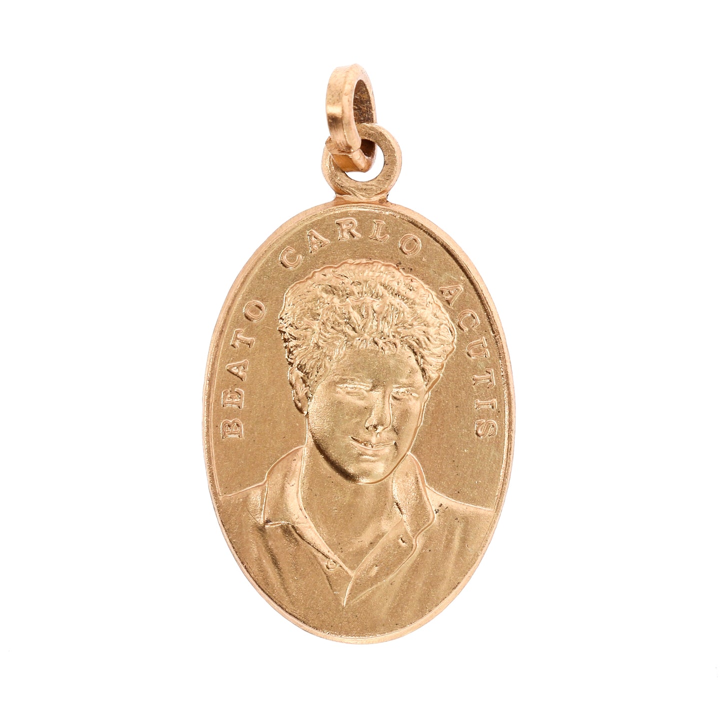 Medaglia Beato Carlo Acutis e S.Francesco, argento 925 dorato. Altezza 2,2 cm