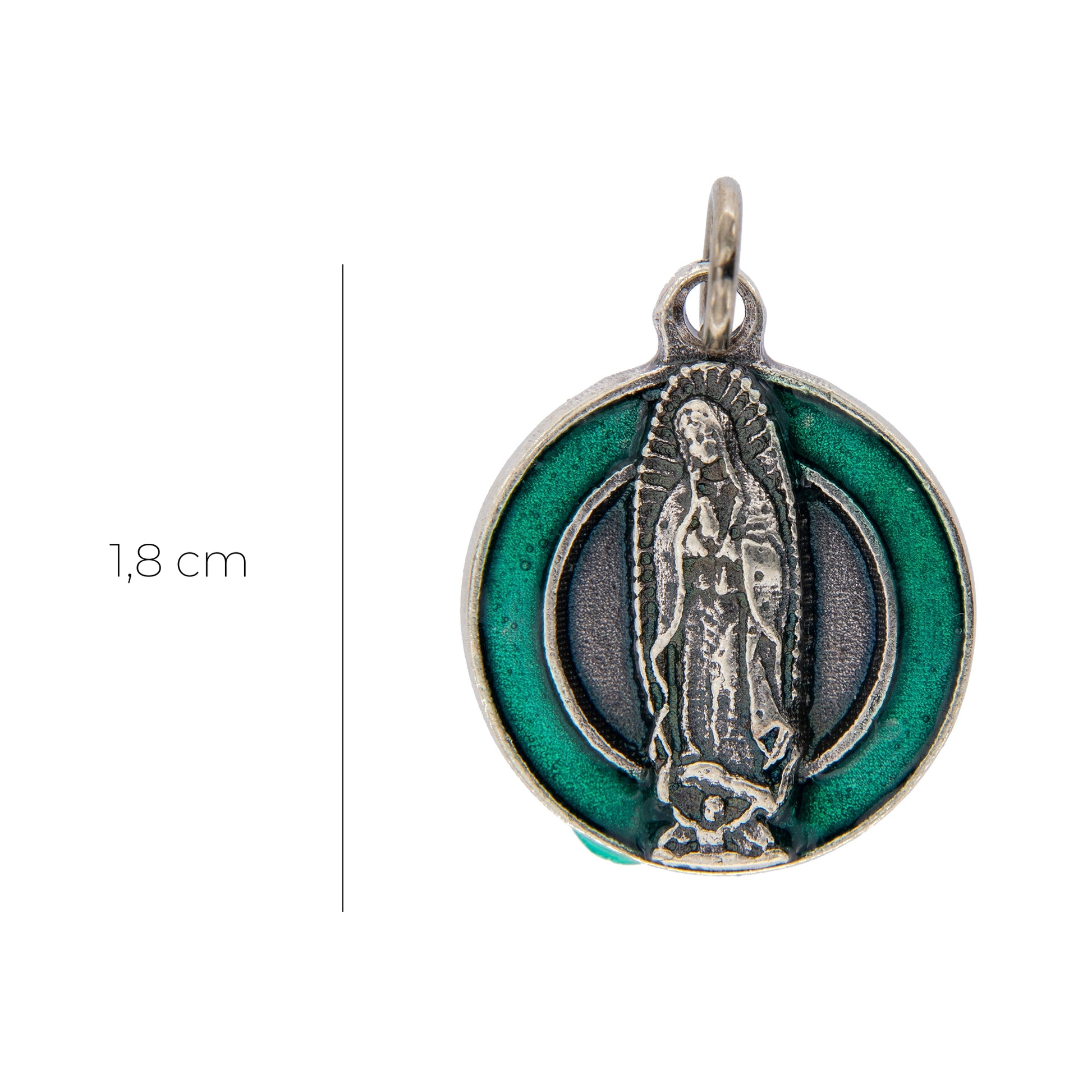 Medaglia Madonna di Guadalupe, in zama smaltata. Diametro 1,8 cm