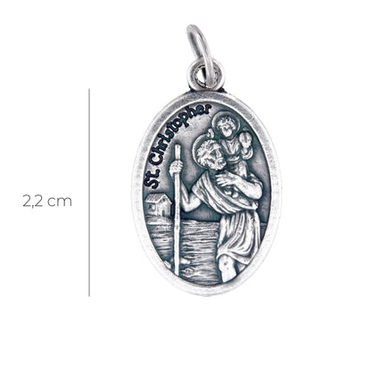 Medaglia San Cristoforo e retro croce, in zama. Altezza 2,2 cm