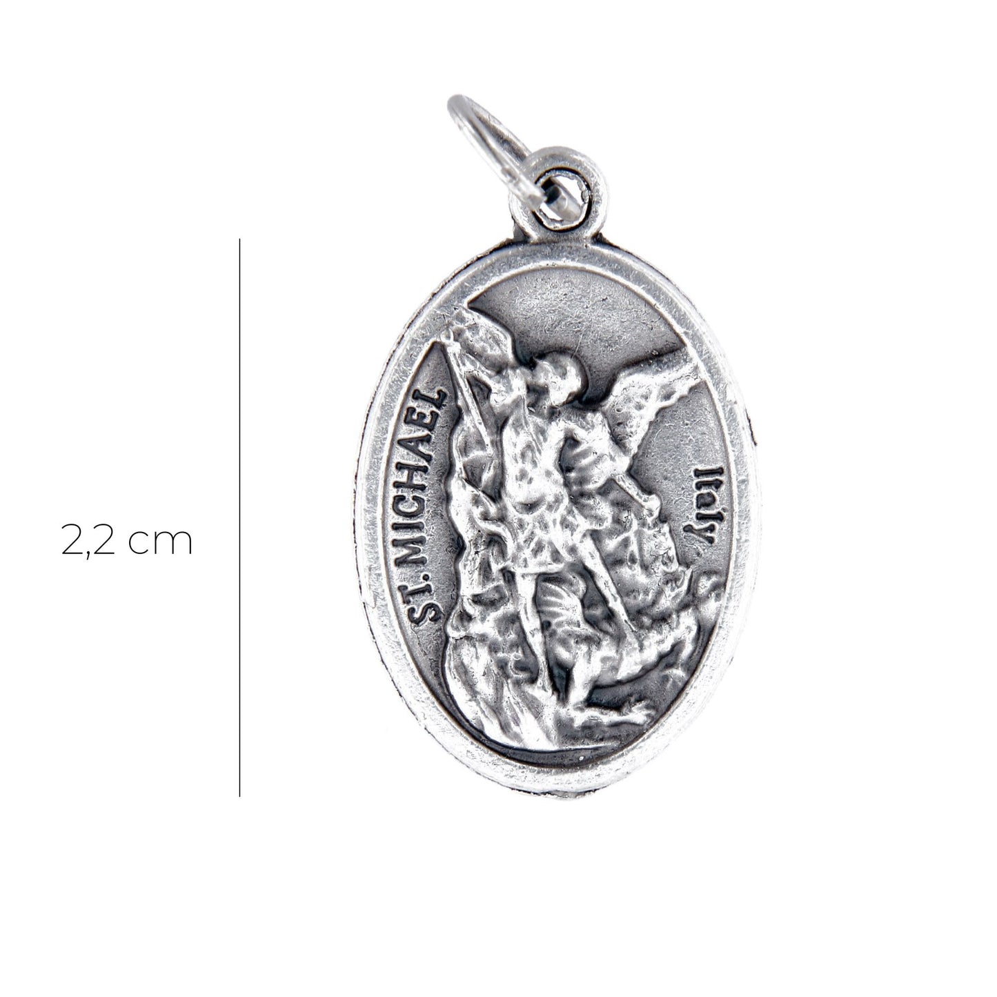 Medaglia San Michele e retro croce, in zama. Altezza 2,2 cm
