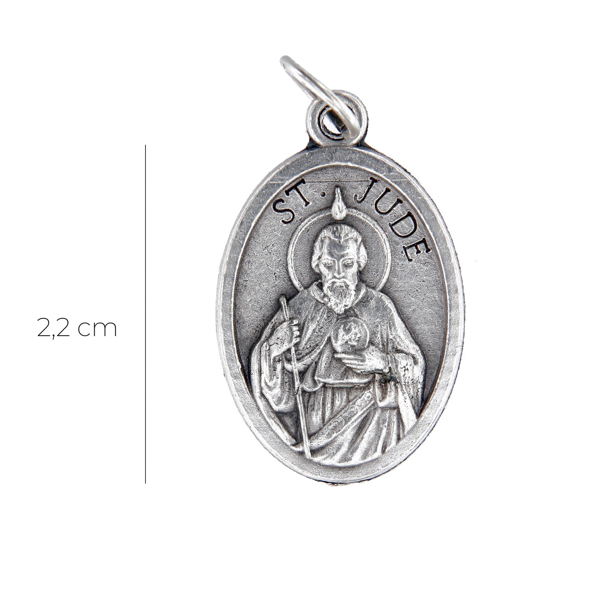 Medaglia San Giuda e retro croce, in zama. Altezza 2,2 cm