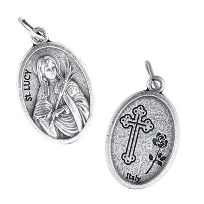 Medaglia Santa Lucia e retro croce, in zama. Altezza 2,2 cm