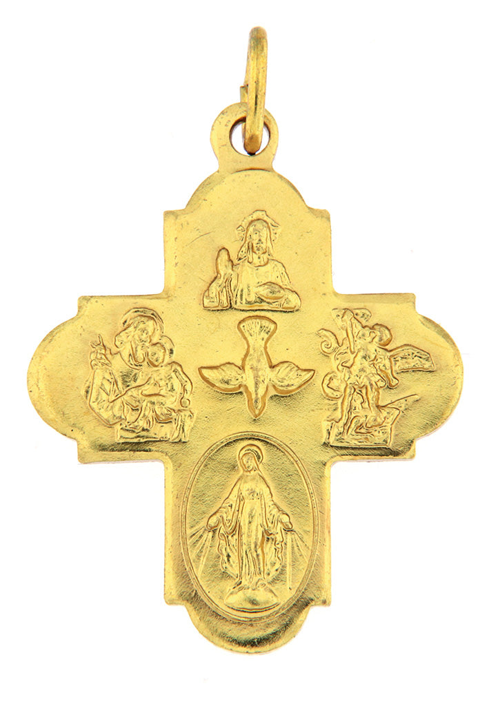 Medaglia croce scapolare in ottone color oro