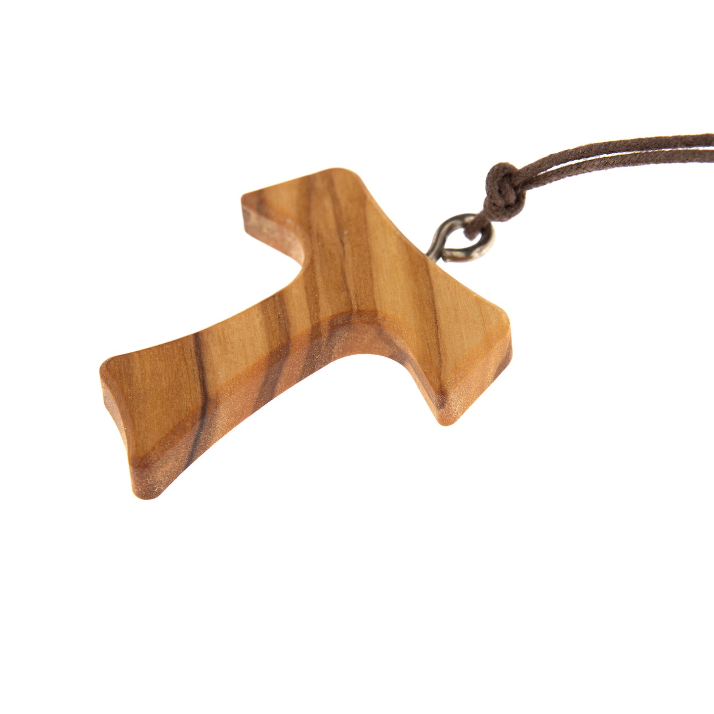 Ciondolo Tau in legno d'olivo con cordoncino 1,5 cm