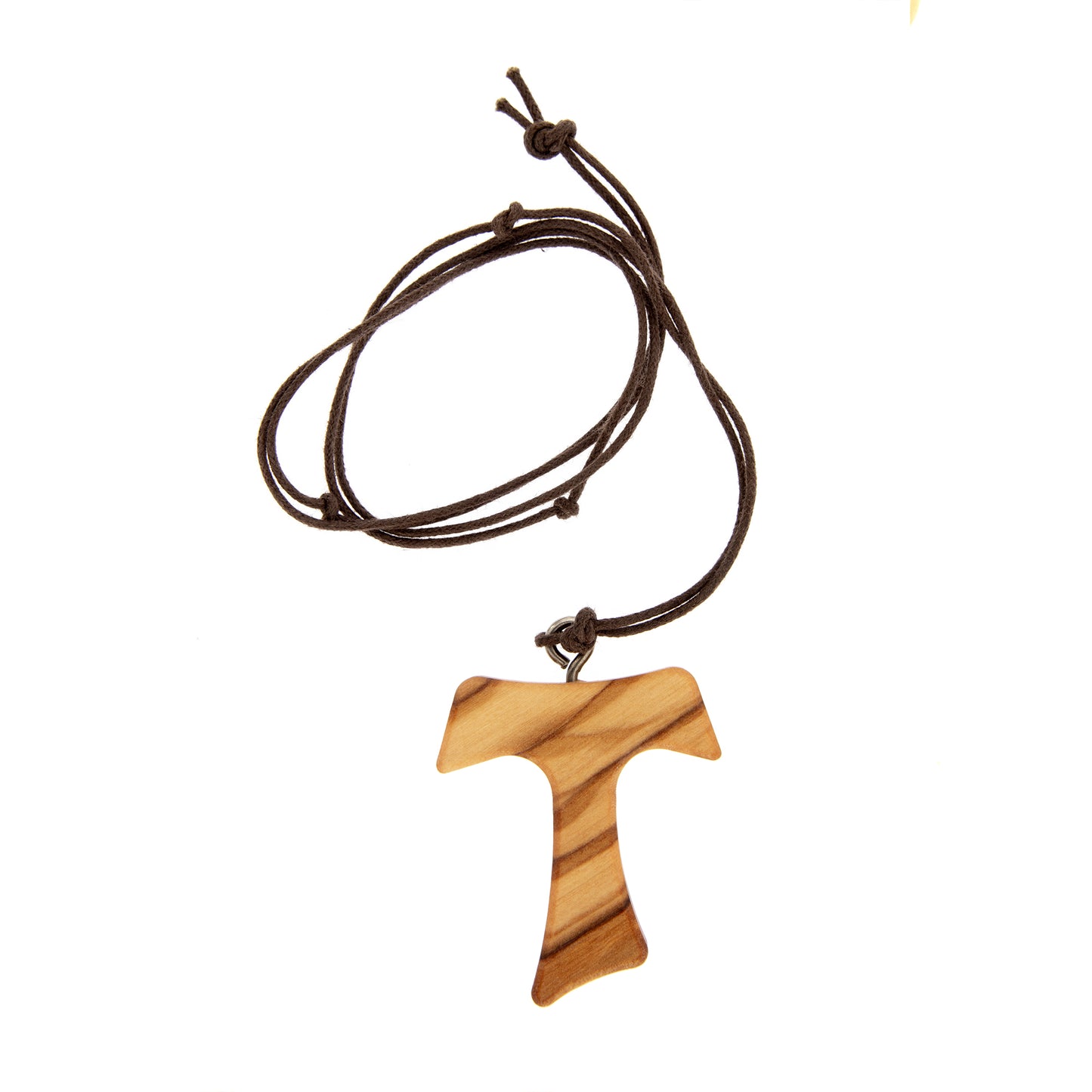 Ciondolo Tau in legno d'olivo con cordoncino 1,5 cm