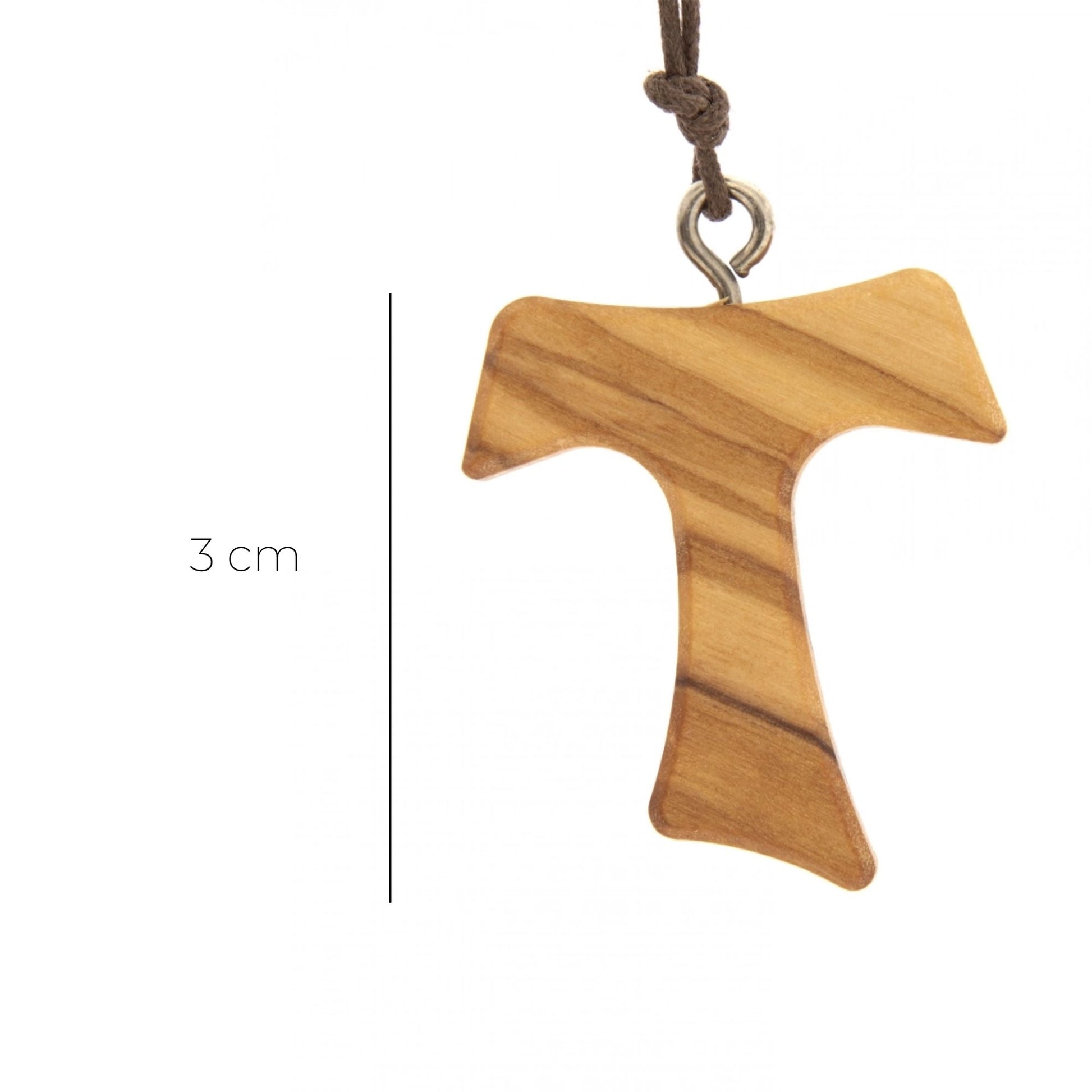 Ciondolo Tau in legno d'olivo con cordoncino 3 cm