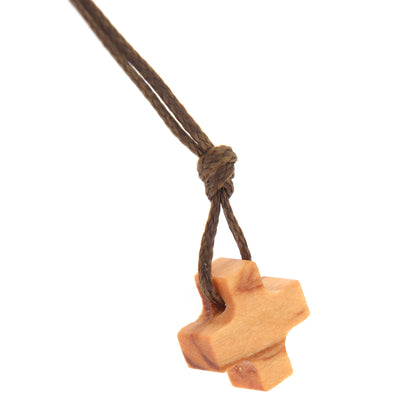 Ciondolo croce in legno d'olivo con cordoncino 1,2 cm 