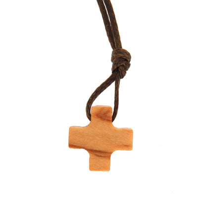 Ciondolo croce in legno d'olivo con cordoncino 1,2 cm 