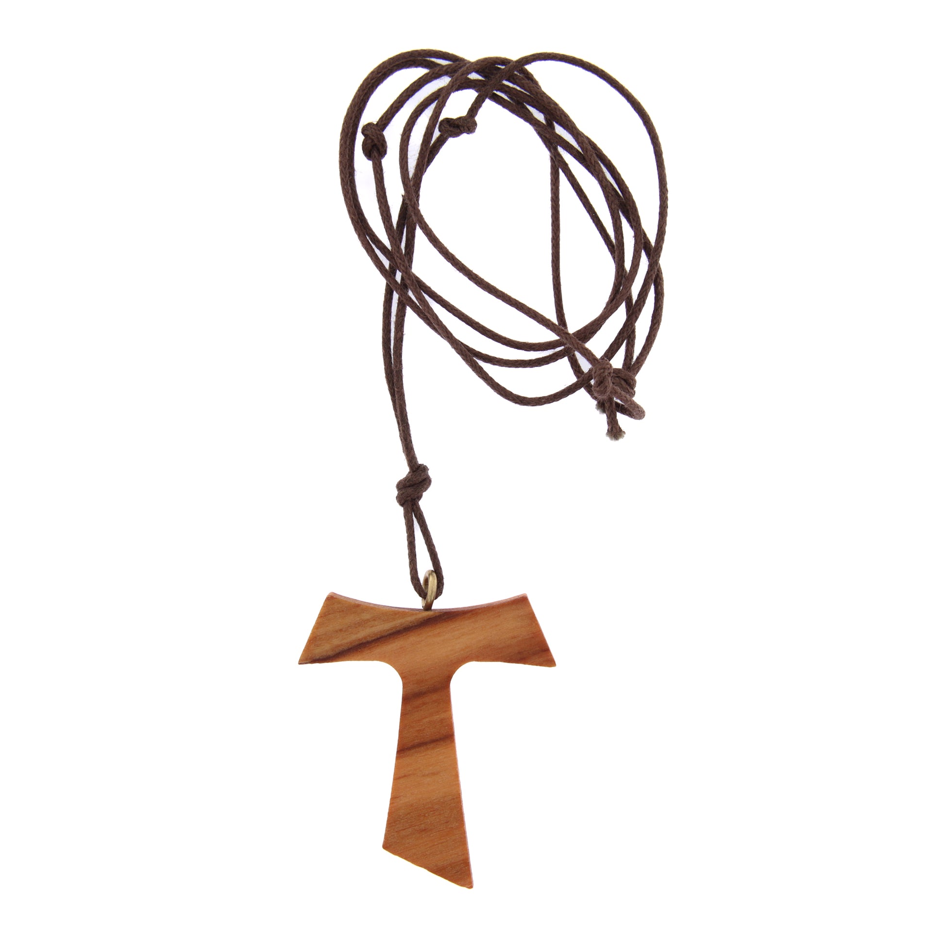 Tau in ulivo con corpo di Cristo in rilievo e cordoncino 3,7 cm