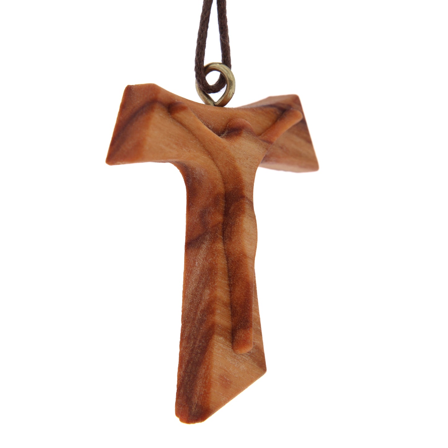 Tau in ulivo con corpo di Cristo in rilievo e cordoncino 3,7 cm
