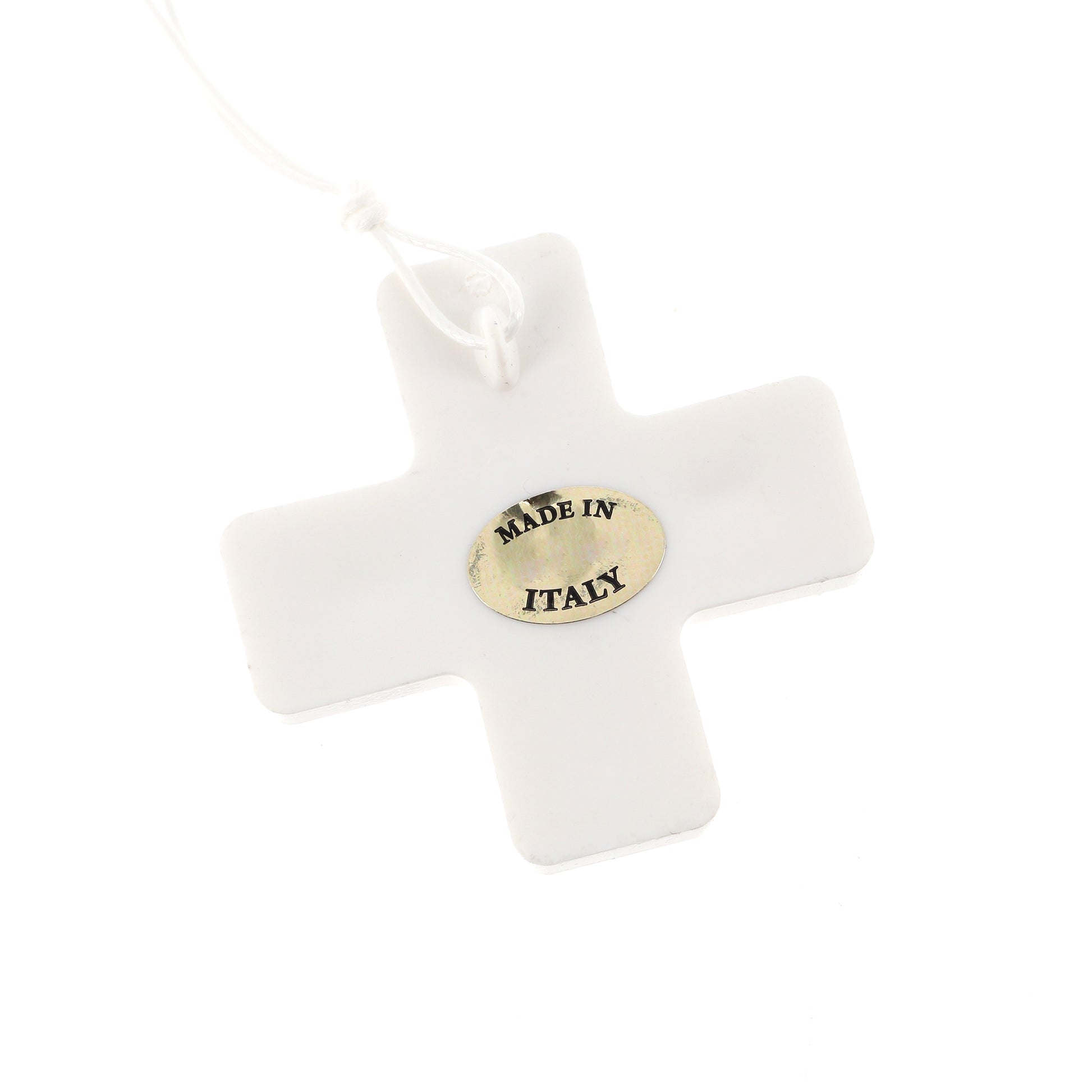 Croce Prima Comunione in ceramica decorata con laccio bianco cm 5x5