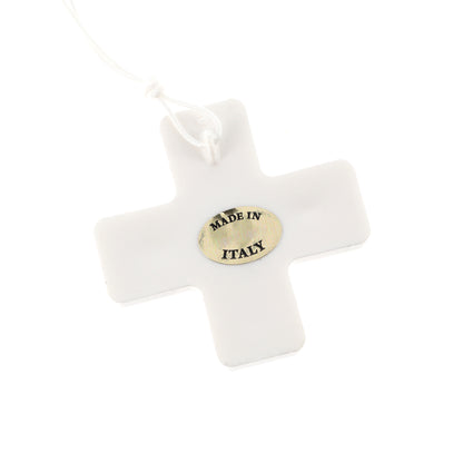 Croce Prima Comunione in ceramica decorata con laccio bianco cm 5x5