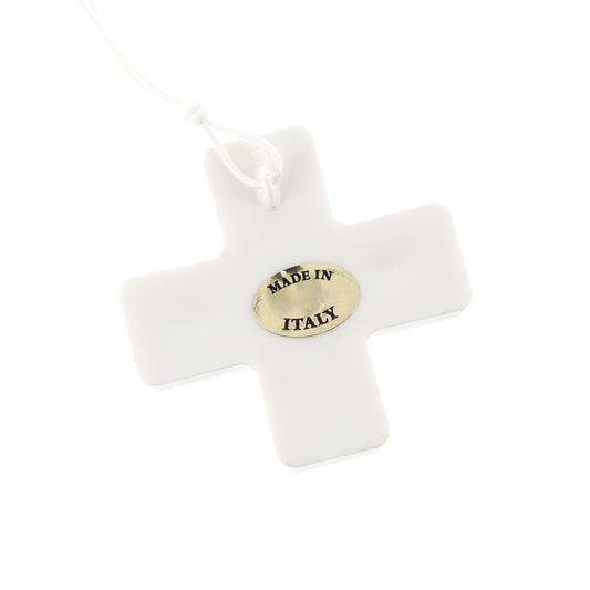 Croce Prima Comunione in ceramica decorata con laccio bianco cm 5x5