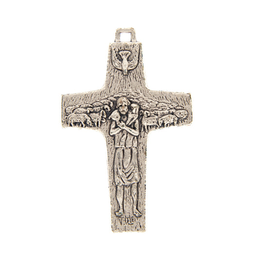 Croce pettorale Buon Pastore con anello, in metallo 3,8 cm