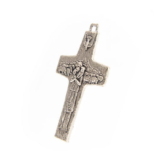 Croce pettorale Buon Pastore con anello, in metallo 2,6 cm