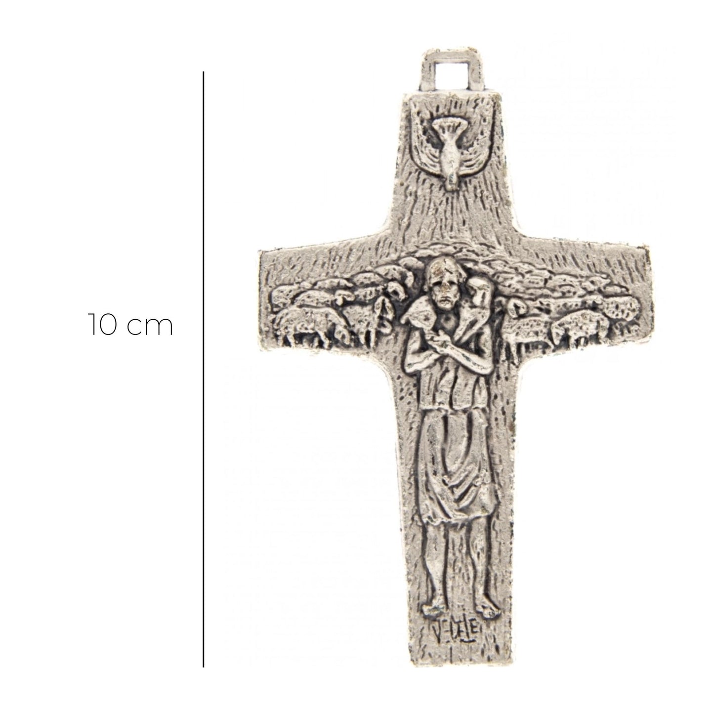 Croce pettorale Buon Pastore in metallo, con laccio, bustina e bigliettino. Misure 2,2x1,5 cm