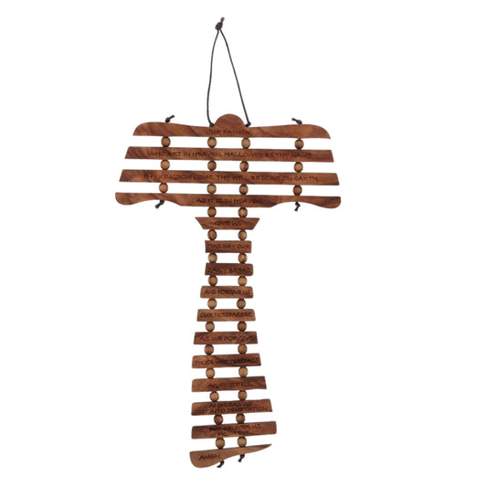 Croce Tau in legno d'olivo con preghiera. Altezza 17 cm