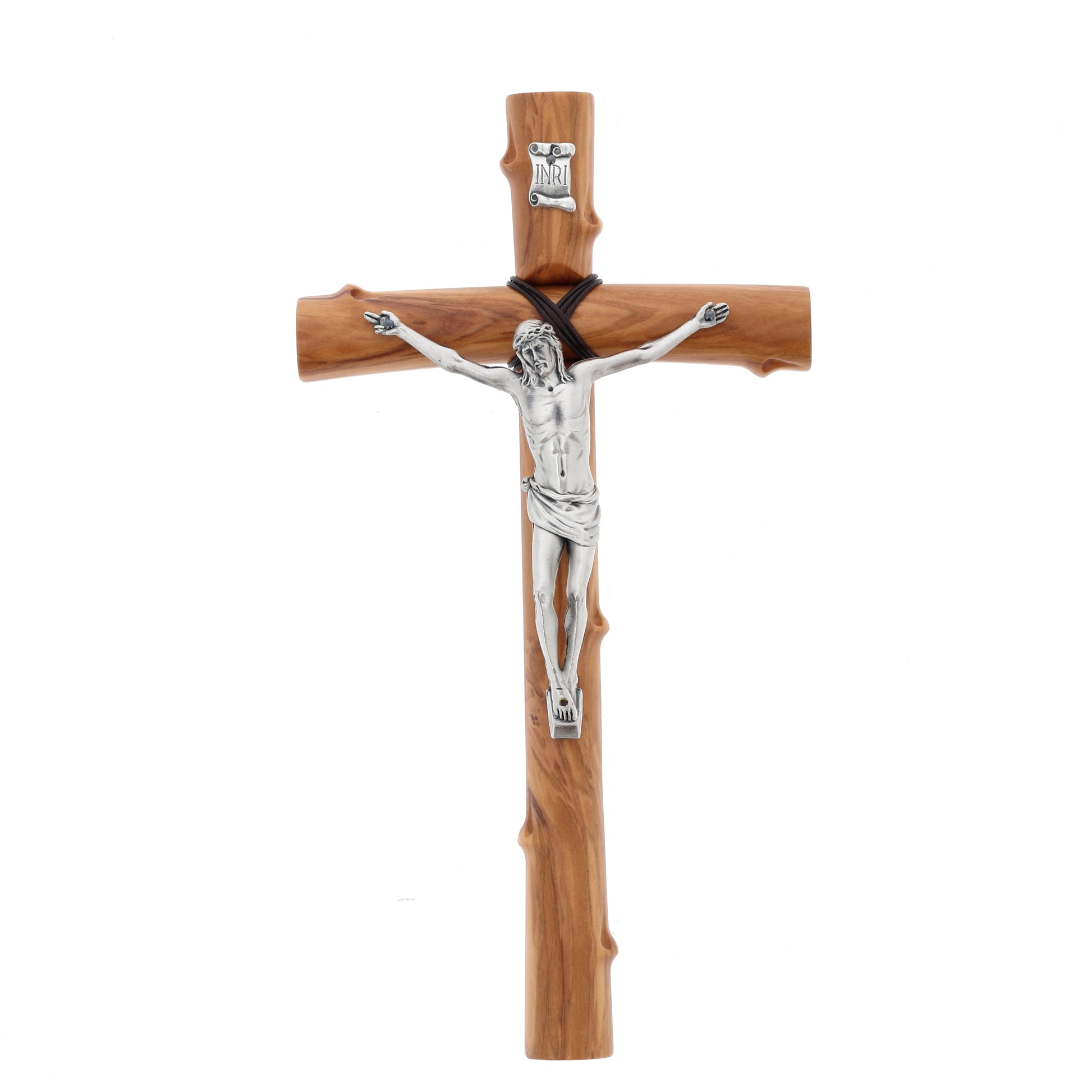 Crocifisso in legno d'olivo e corpo in metallo. Altezza 18 cm