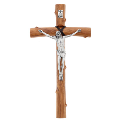Crocifisso in legno d'olivo e corpo in metallo. Altezza 28 cm