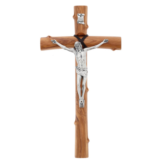 Crocifisso in legno d'olivo e corpo in metallo. Altezza 28 cm