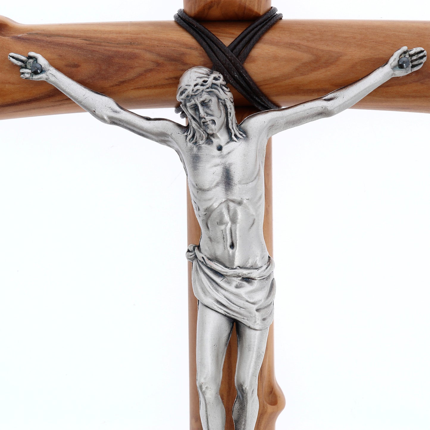 Crocifisso in legno d'olivo e corpo in metallo. Altezza 28 cm