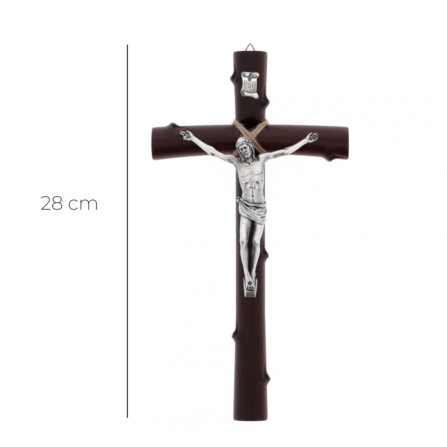 Crocifisso in legno e corpo in metallo. Altezza 28 cm