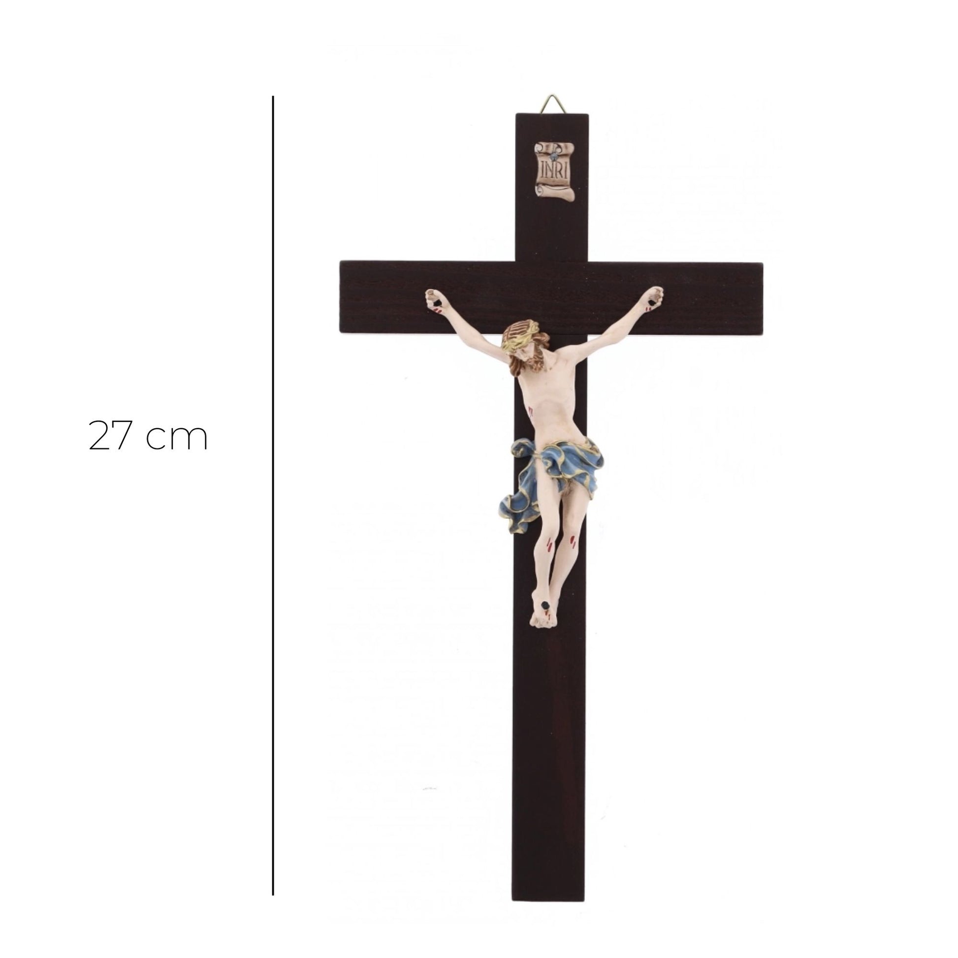Crocifisso in legno massello con corpo in resina. Altezza 27 cm