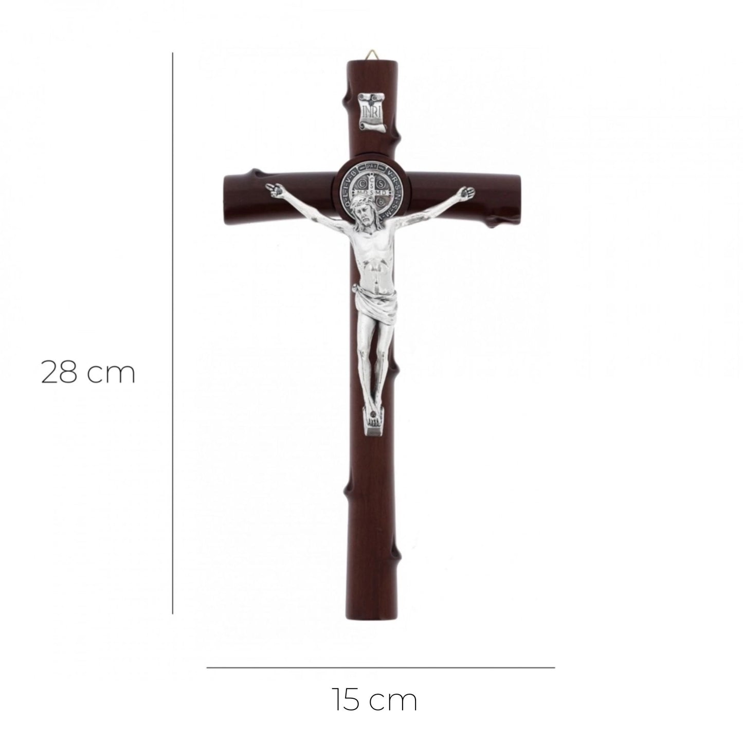Croce San Benedetto in legno,  corpo in metallo. Altezza 28 cm