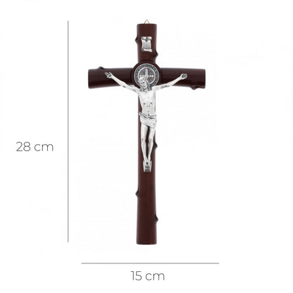 Croce San Benedetto in legno,  corpo in metallo. Altezza 28 cm