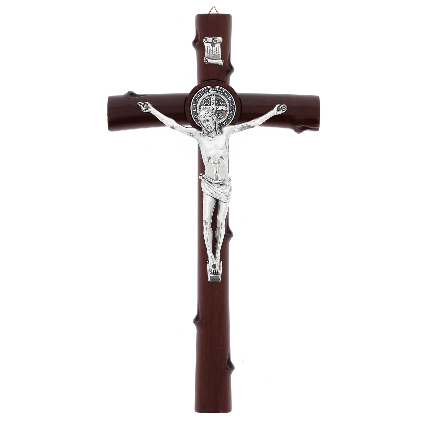 Croce San Benedetto in legno,  corpo in metallo. Altezza 28 cm