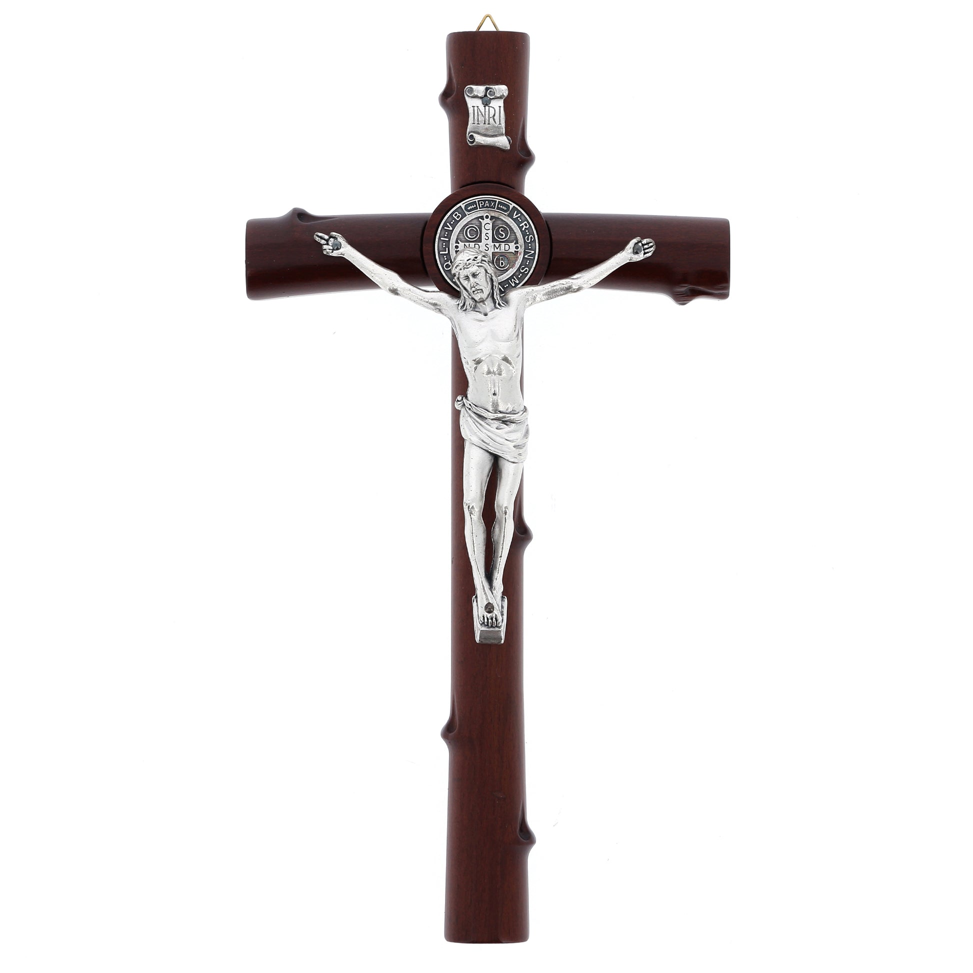 Croce San Benedetto in legno,  corpo in metallo. Altezza 28 cm