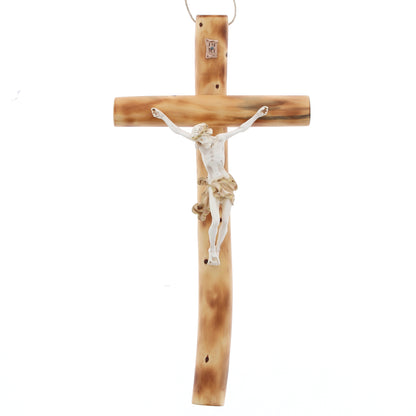Crocifisso in legno e corpo in resina decorato. Altezza 90 cm