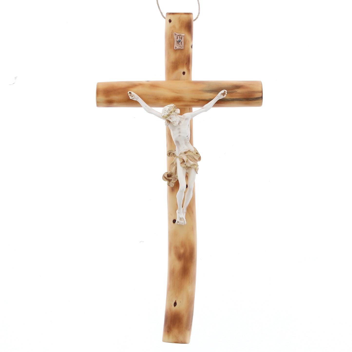 Crocifisso in legno e corpo in resina decorato. Altezza 72 cm