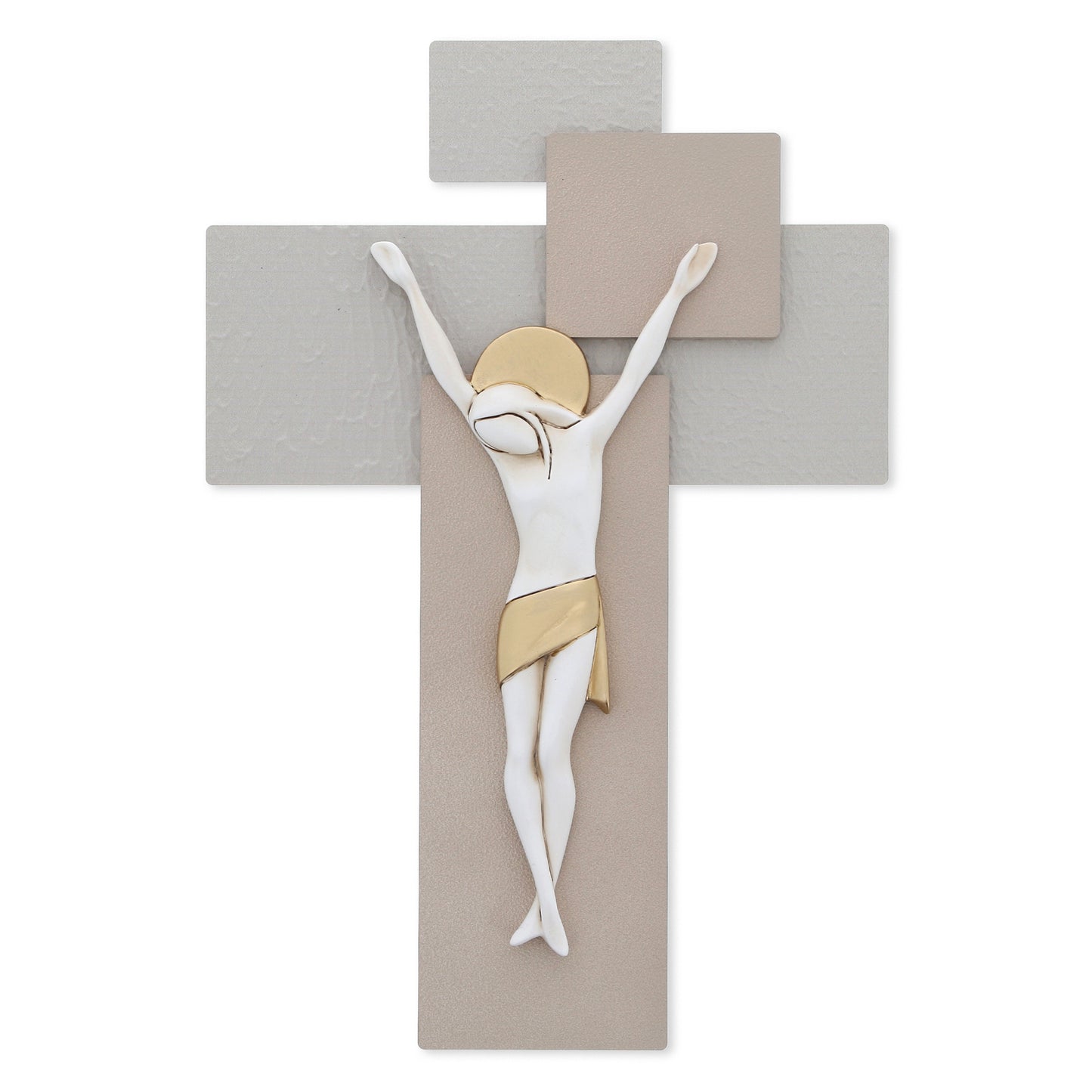 Crocifisso moderno con finitura a stucco
e decorazioni dorate cm 27x40