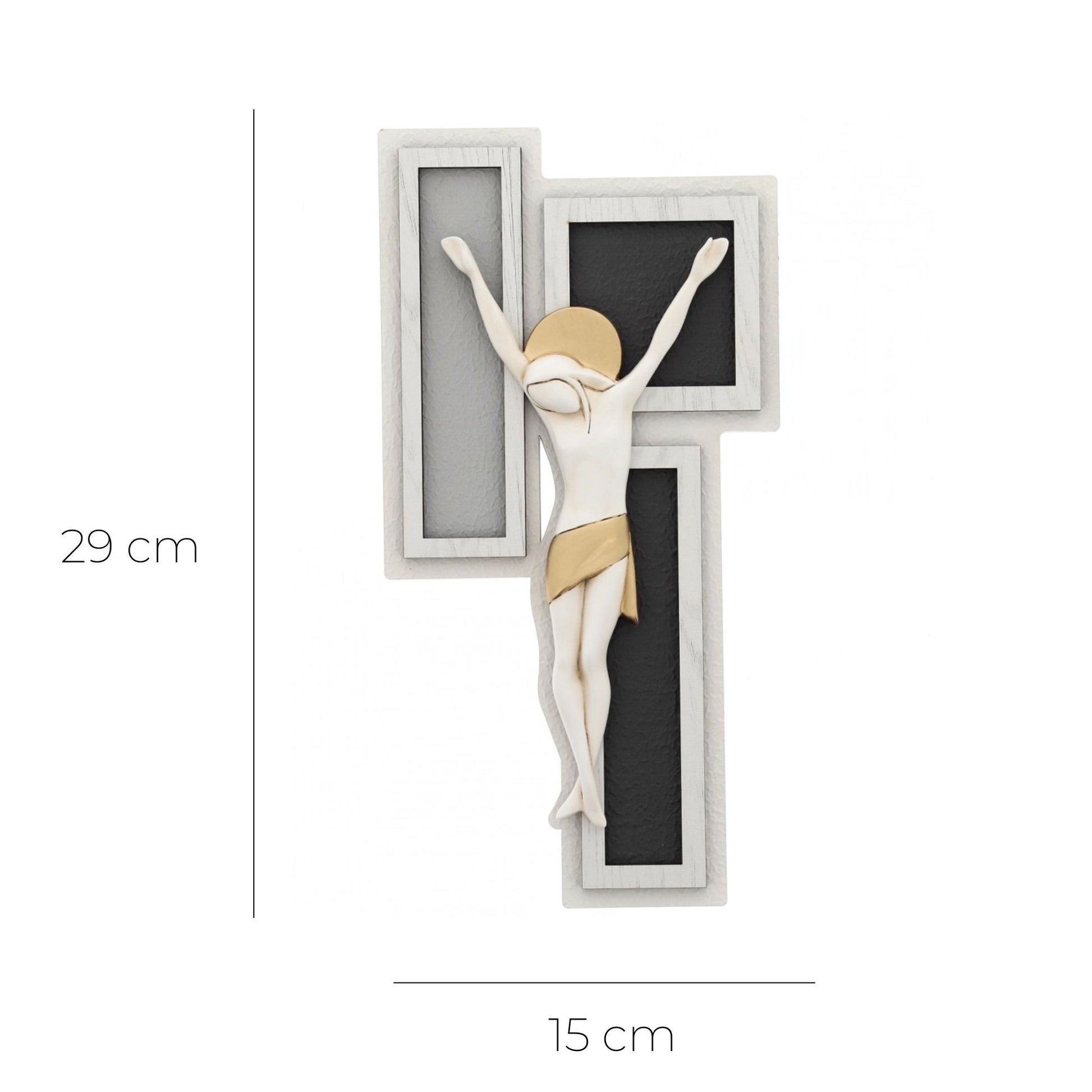Crocifisso moderno con finitura a stucco scuro
e decorazioni dorate cm 15x29