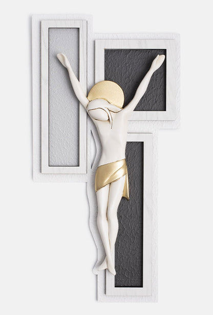 Crocifisso moderno con finitura a stucco scuro
e decorazioni dorate cm 15x29