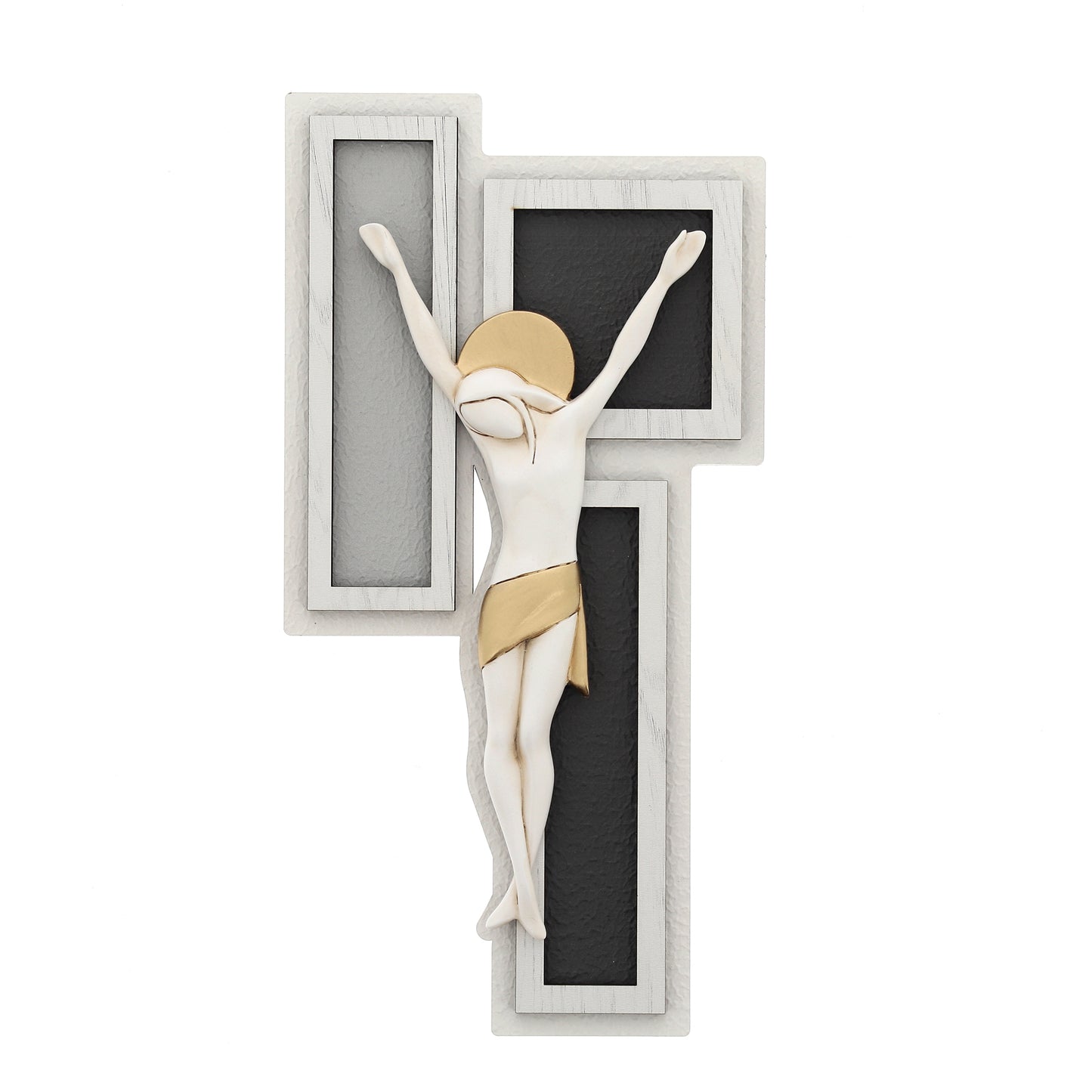 Crocifisso moderno con finitura a stucco scuro
e decorazioni dorate cm 15x29