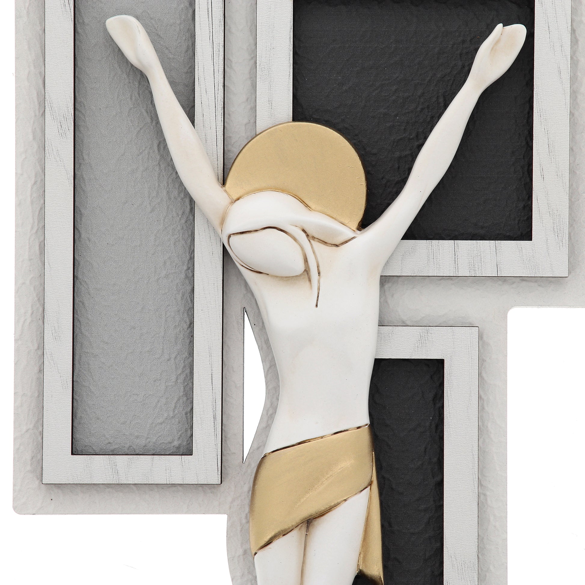 Crocifisso moderno con finitura a stucco scuro
e decorazioni dorate cm 15x29