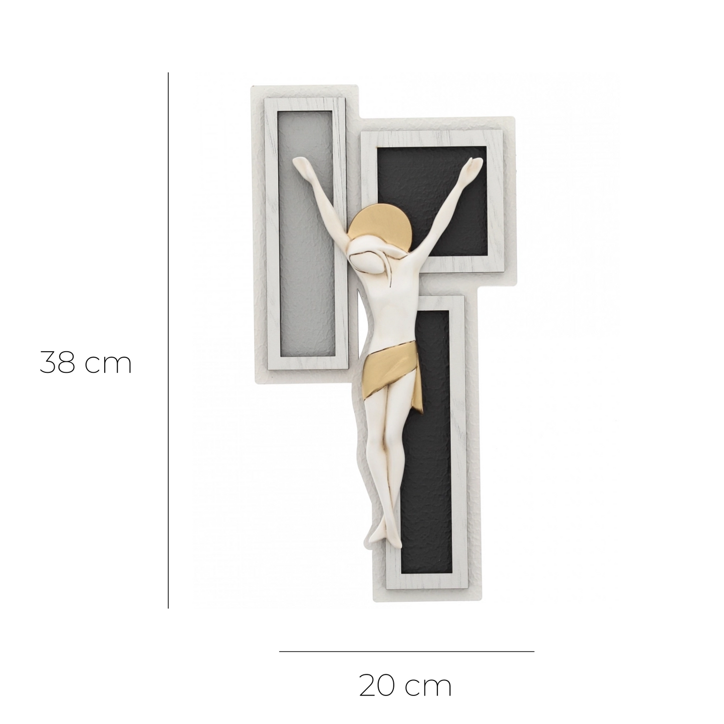 Crocifisso moderno e decorazioni dorate. Altezza 38 cm