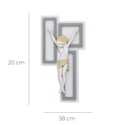 Crocifisso moderno e decorazioni dorate. Altezza 38 cm