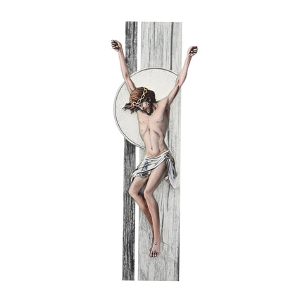 Crocifisso effetto legno e decorazioni in rilievo. Altezza 41 cm