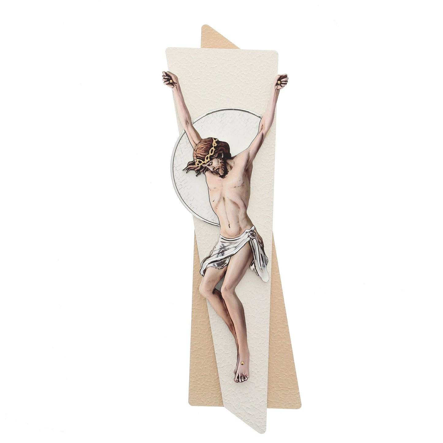 Crocifisso effetto legno e decorazioni in rilievo. Altezza 46 cm