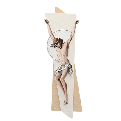 Crocifisso effetto legno e decorazioni in rilievo. Altezza 46 cm