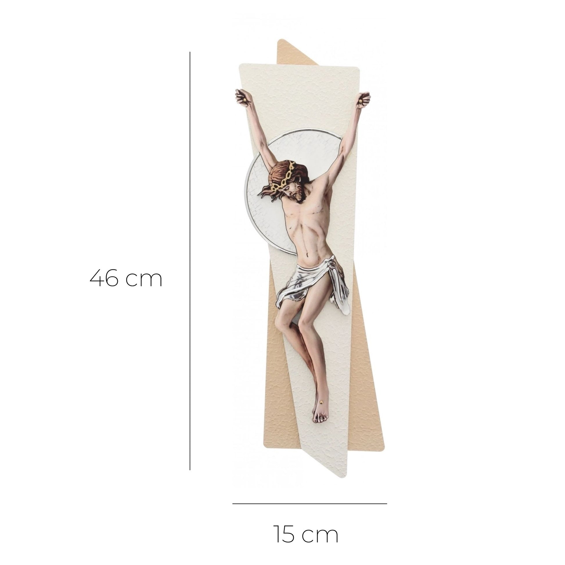 Crocifisso effetto legno e decorazioni in rilievo. Altezza 46 cm