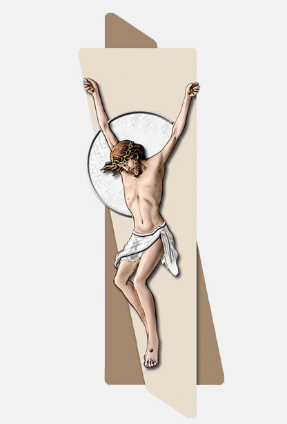 Crocifisso effetto legno e decorazioni in rilievo. Altezza 46 cm